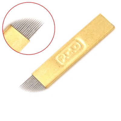 golden 316 stainless steel disposable embroidery eyebrow tattoo blade 14 pin microblade for permanent makeup manual pen